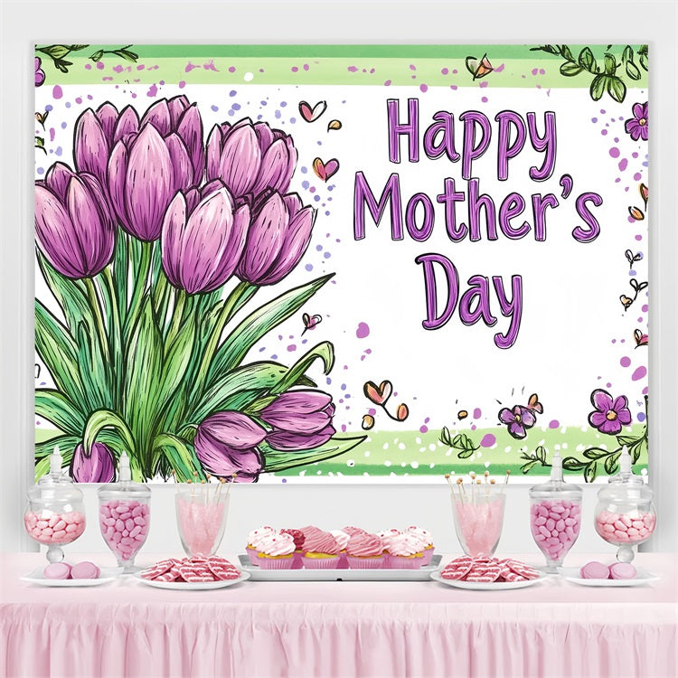 Toile de fond Fête des Mères Personnalisable Tulipes Violettes Peintes à la Main CSH3-150