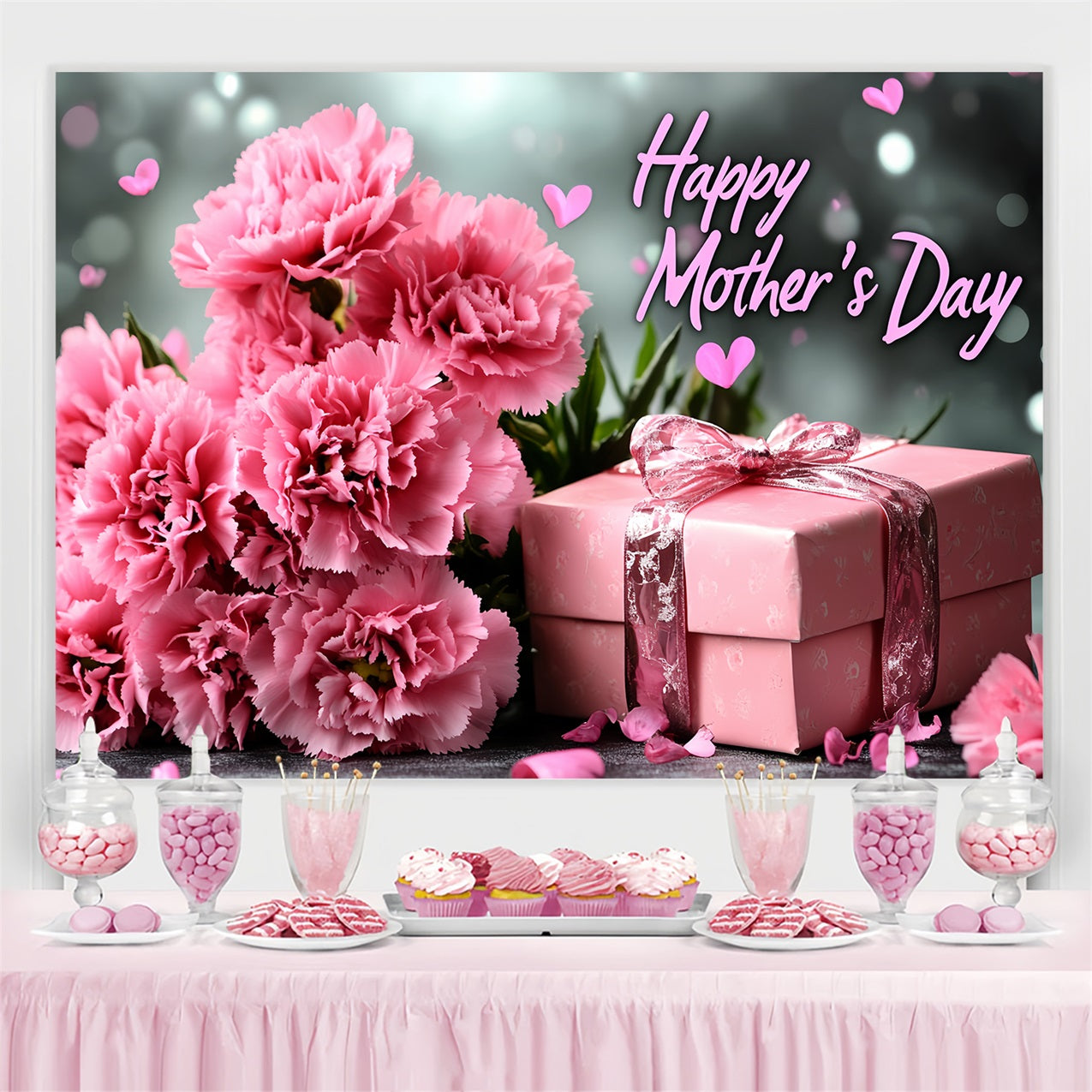 Toile de fond Fête des Mères Personnalisable Œillet Rose Cadeau CSH3-151