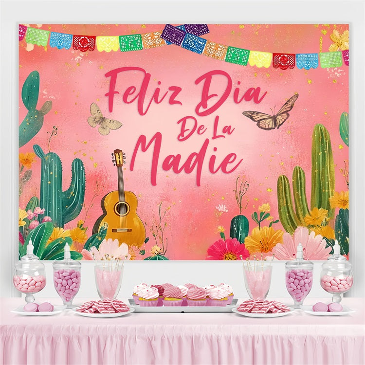 Toile de fond Fête des Mères Personnalisable Papillon et Cactus CSH3-155