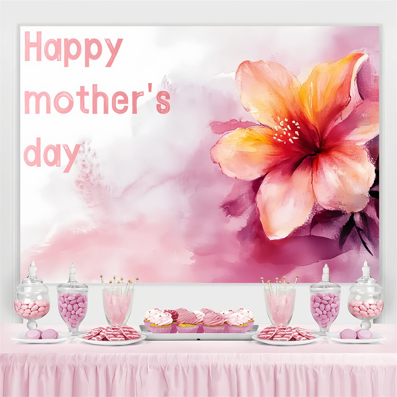 Toile de fond Fête des Mères Personnalisable Aquarelle Florale CSH3-159