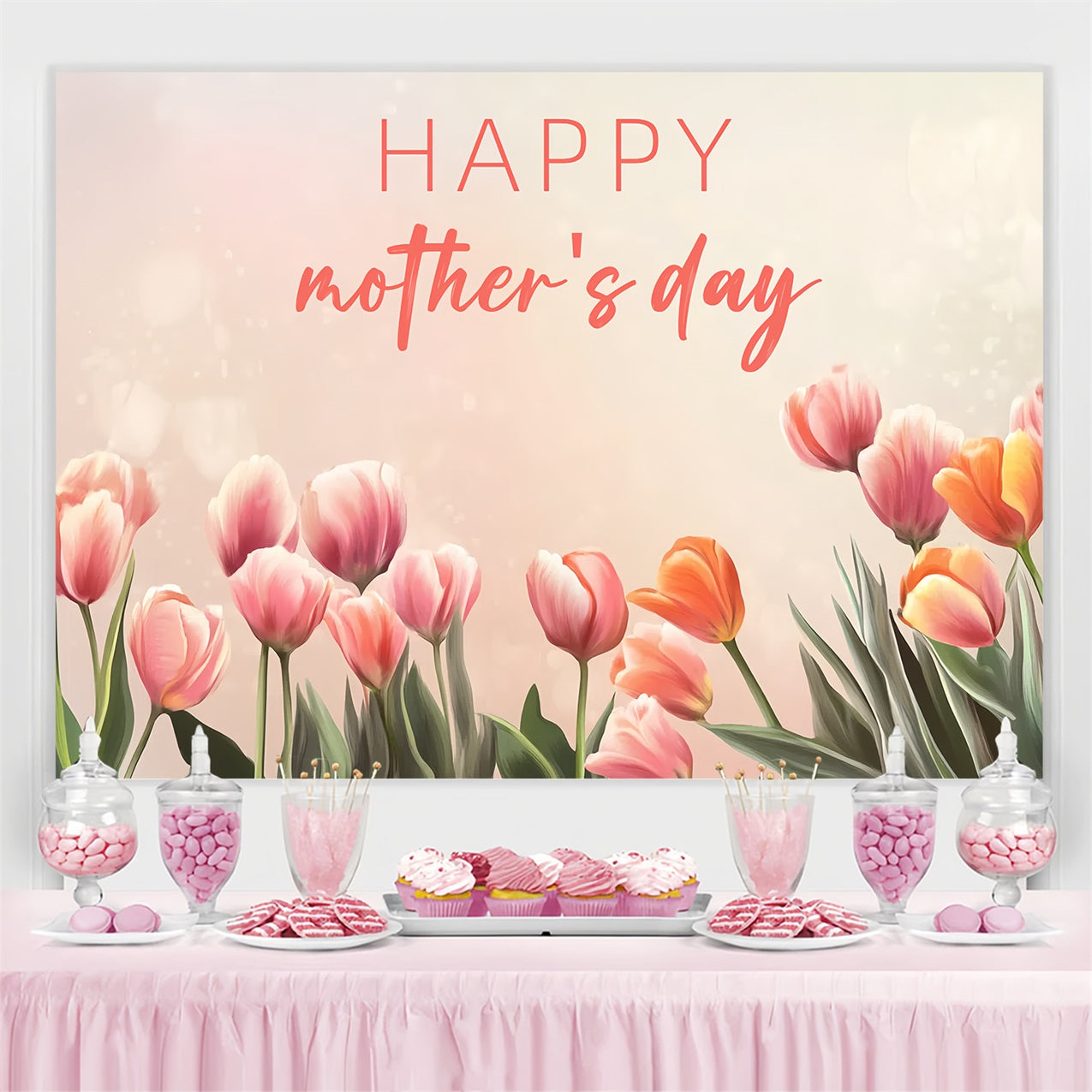 Toile de fond Fête des Mères Personnalisable Tulipes Pastel CSH3-162