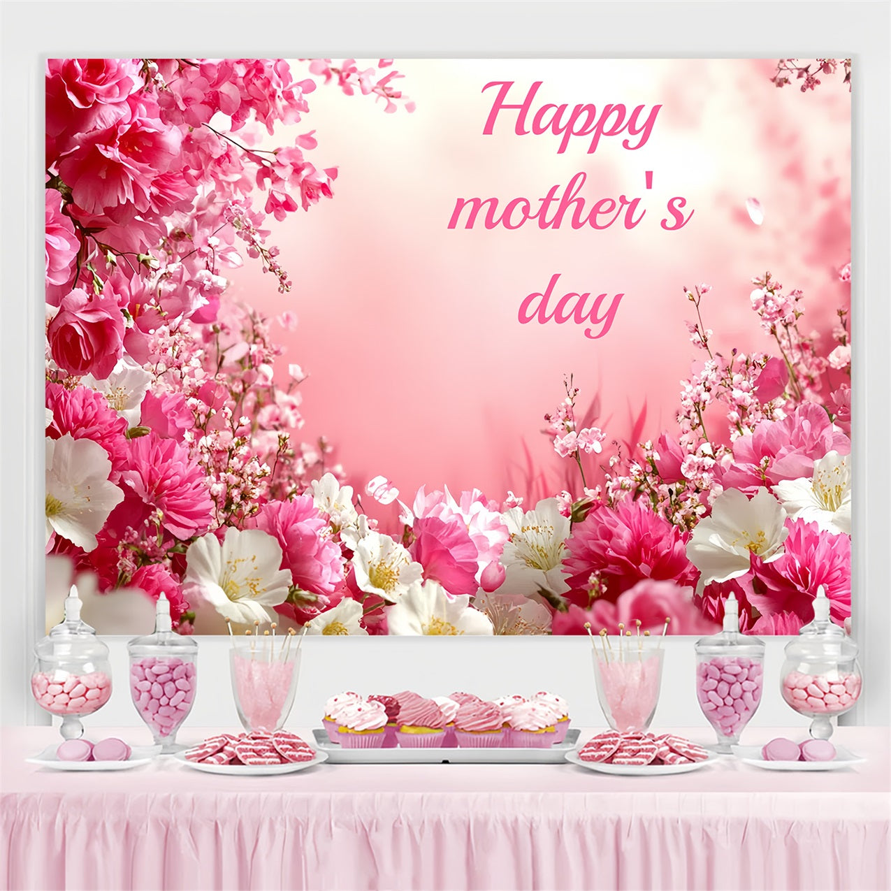 Toile de fond Fête des Mères Personnalisable Pays des Merveilles Florales Rose CSH3-167