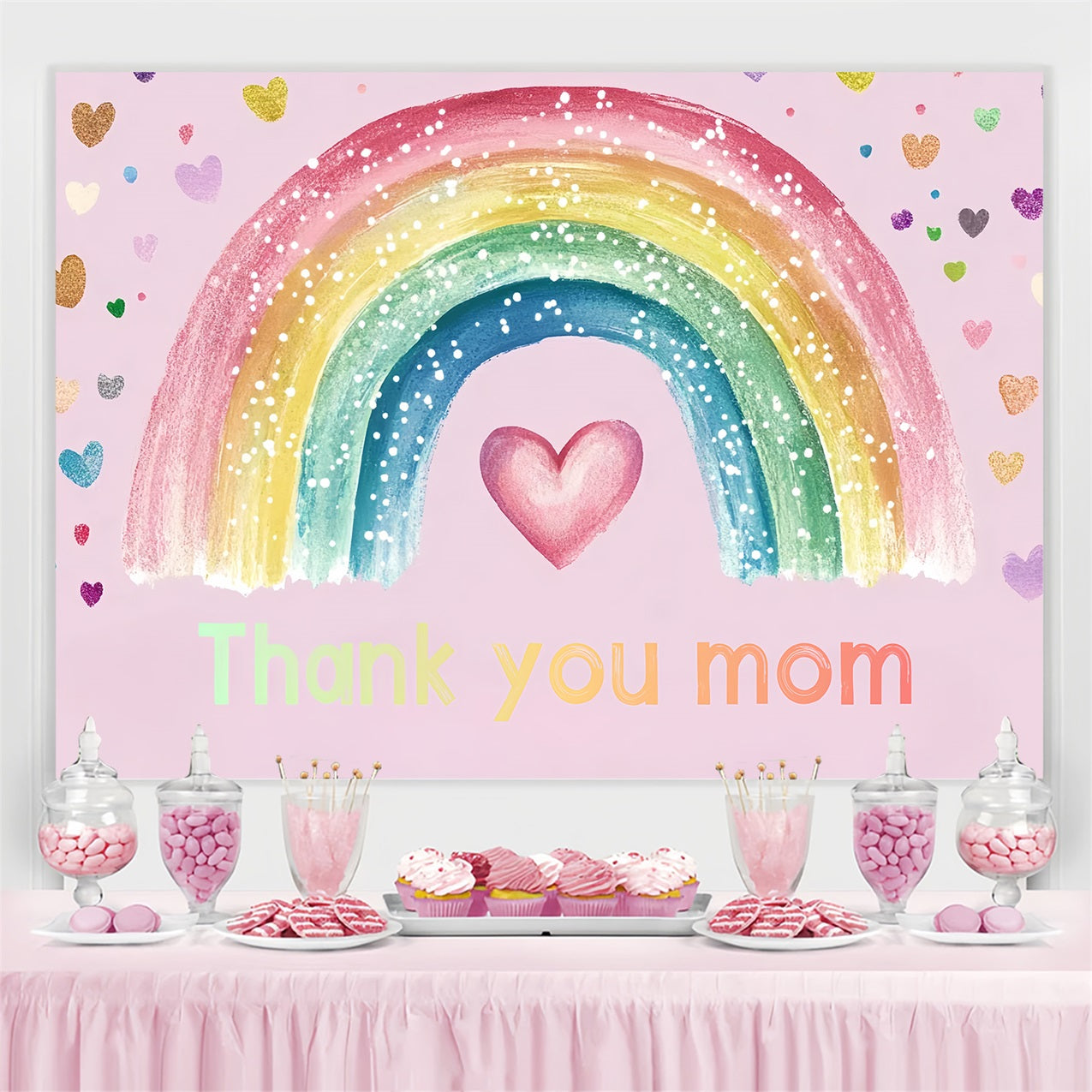 Toile de fond Fête des Mères Personnalisable Cœurs Arc-en-Ciel Colorés CSH3-170