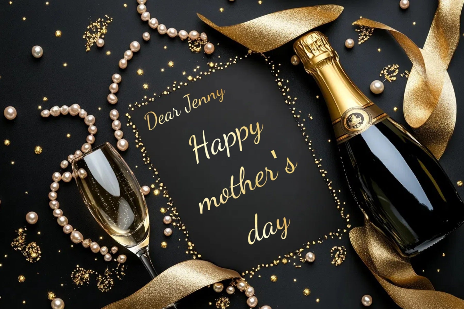 Toile de fond Fête des Mères Personnalisable Perles Champagne Dorées CSH3-174