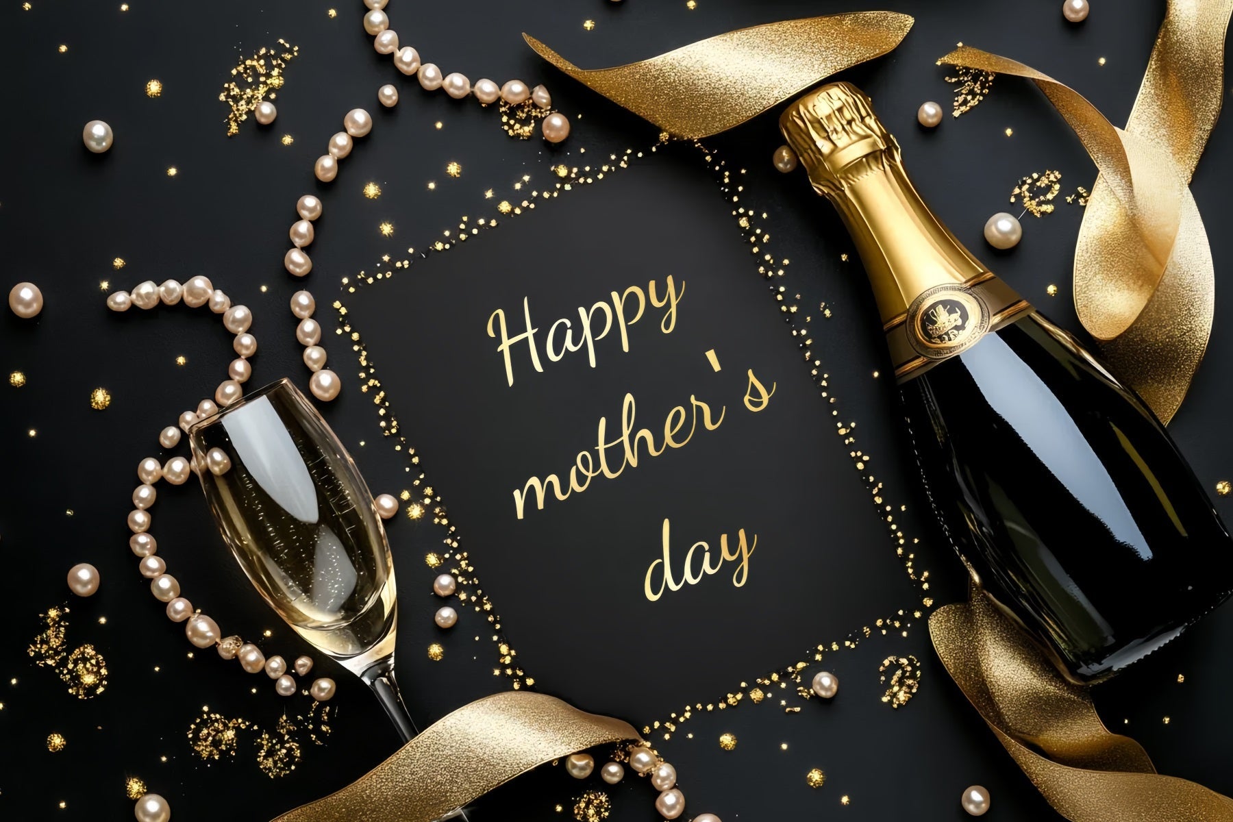 Toile de fond Fête des Mères Personnalisable Perles Champagne Dorées CSH3-174
