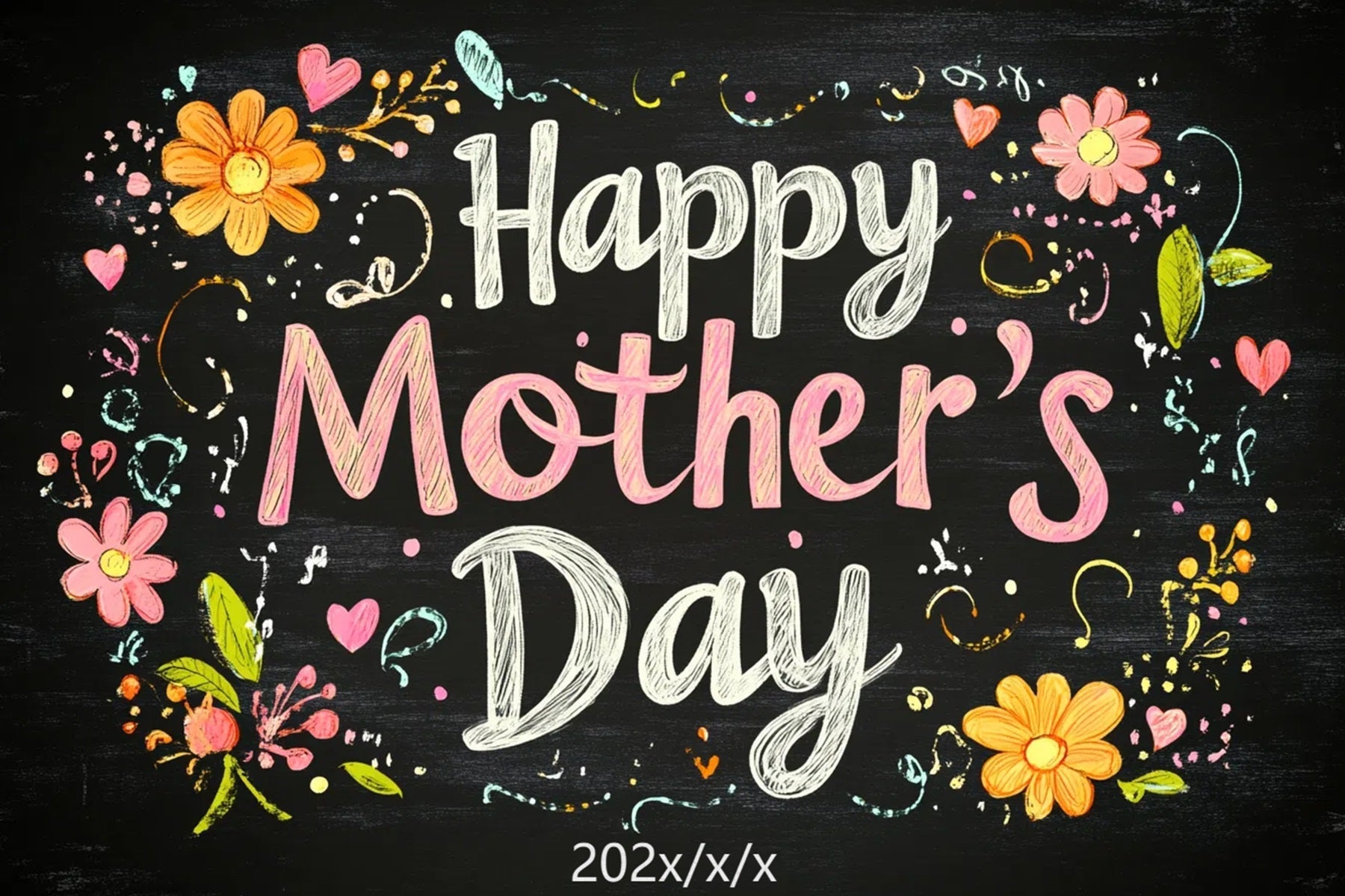 Toile de fond Fête des Mères Personnalisable Tableau Noir Fleuri CSH3-177