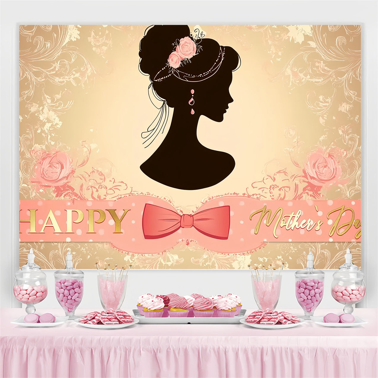 Toile de fond Fête des Mères Personnalisable Glamour Vintage Silhouette CSH3-179