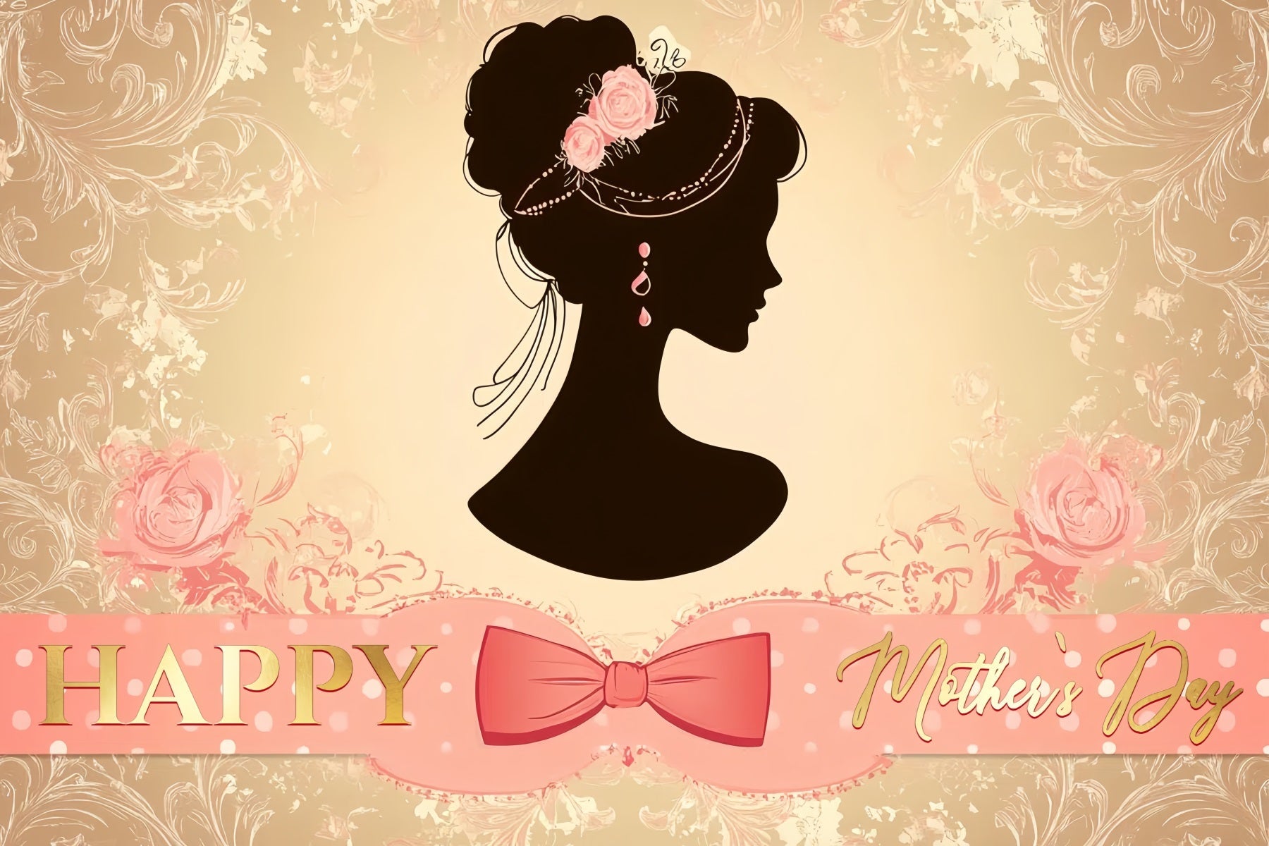Toile de fond Fête des Mères Personnalisable Glamour Vintage Silhouette CSH3-179