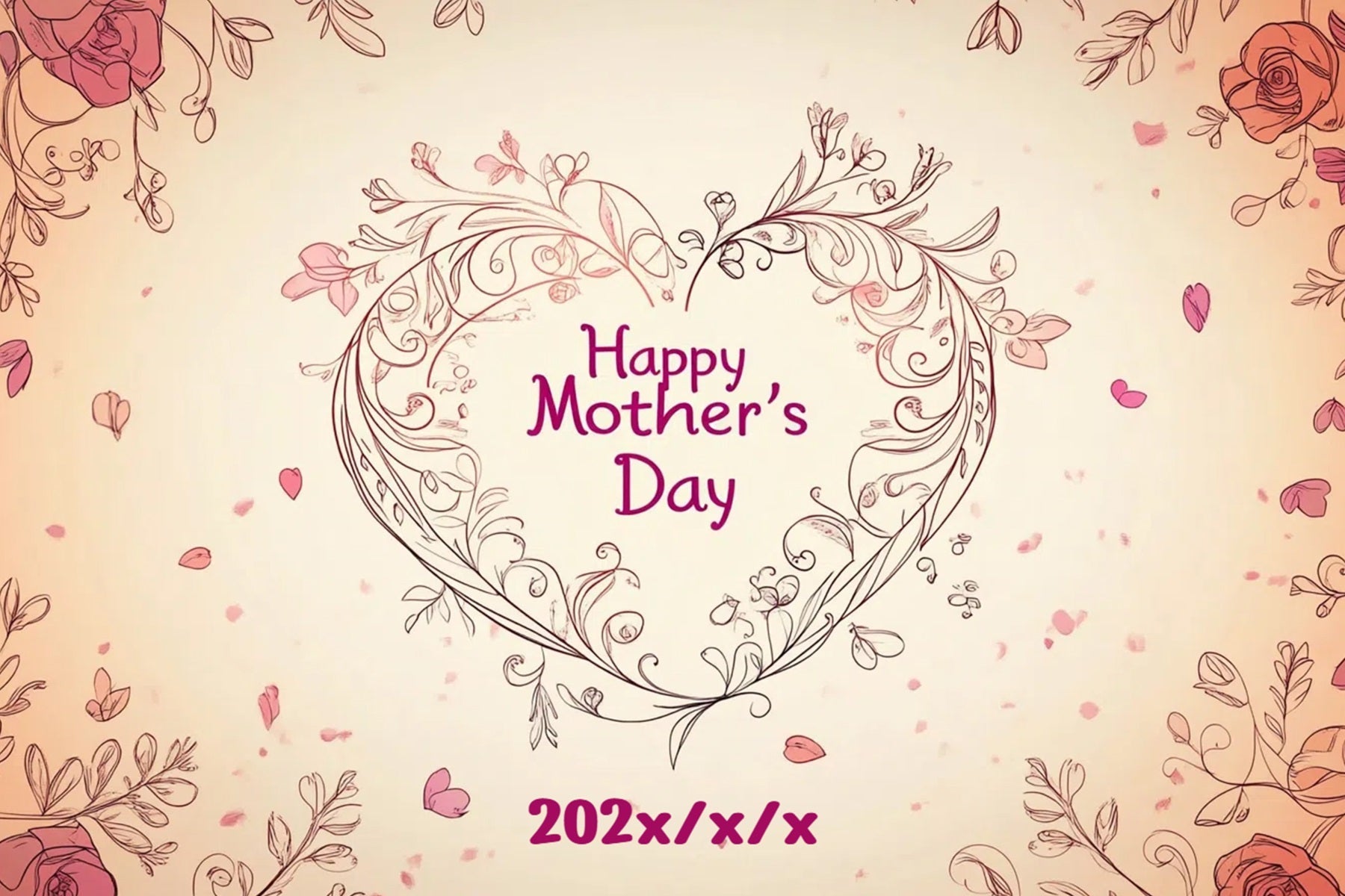 Toile de fond Fête des Mères Personnalisable Cœur Floral CSH3-183