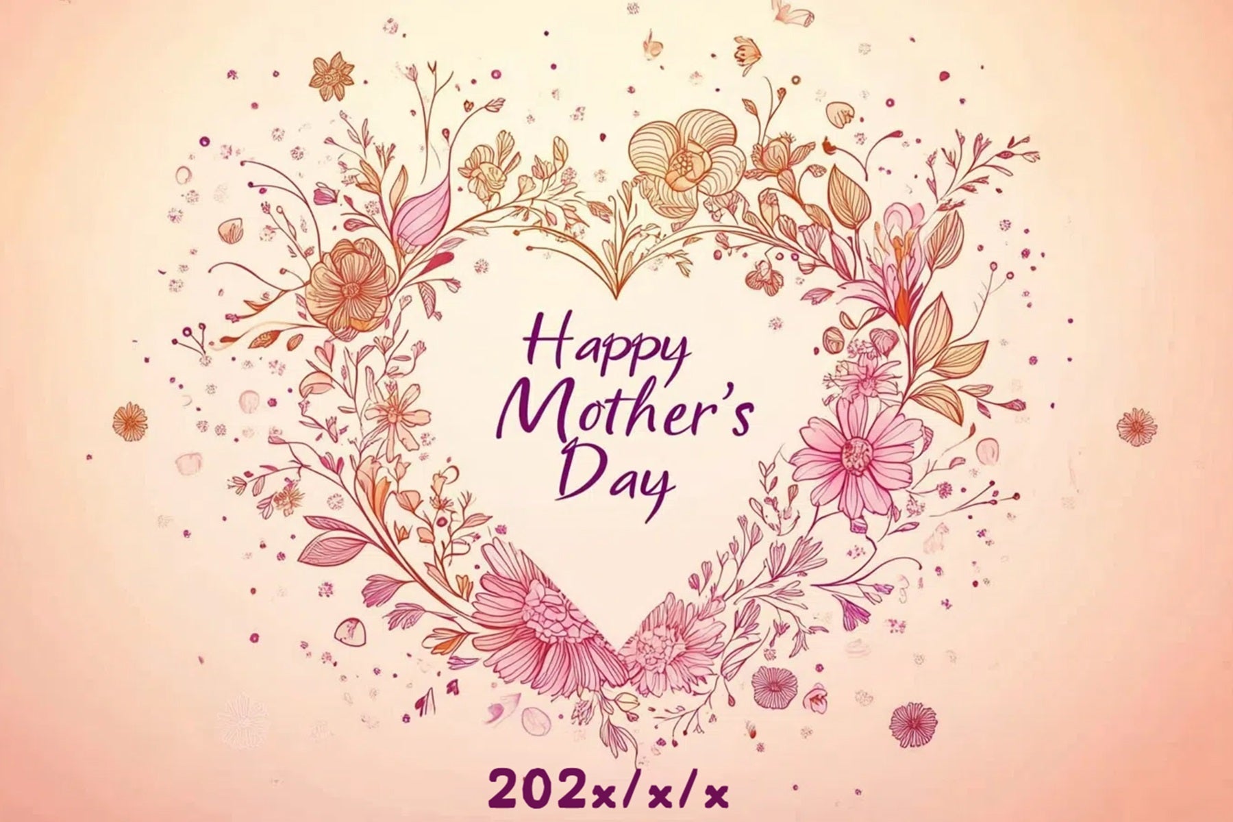 Toile de fond Fête des Mères Personnalisable Cœur Romantique Floral CSH3-184