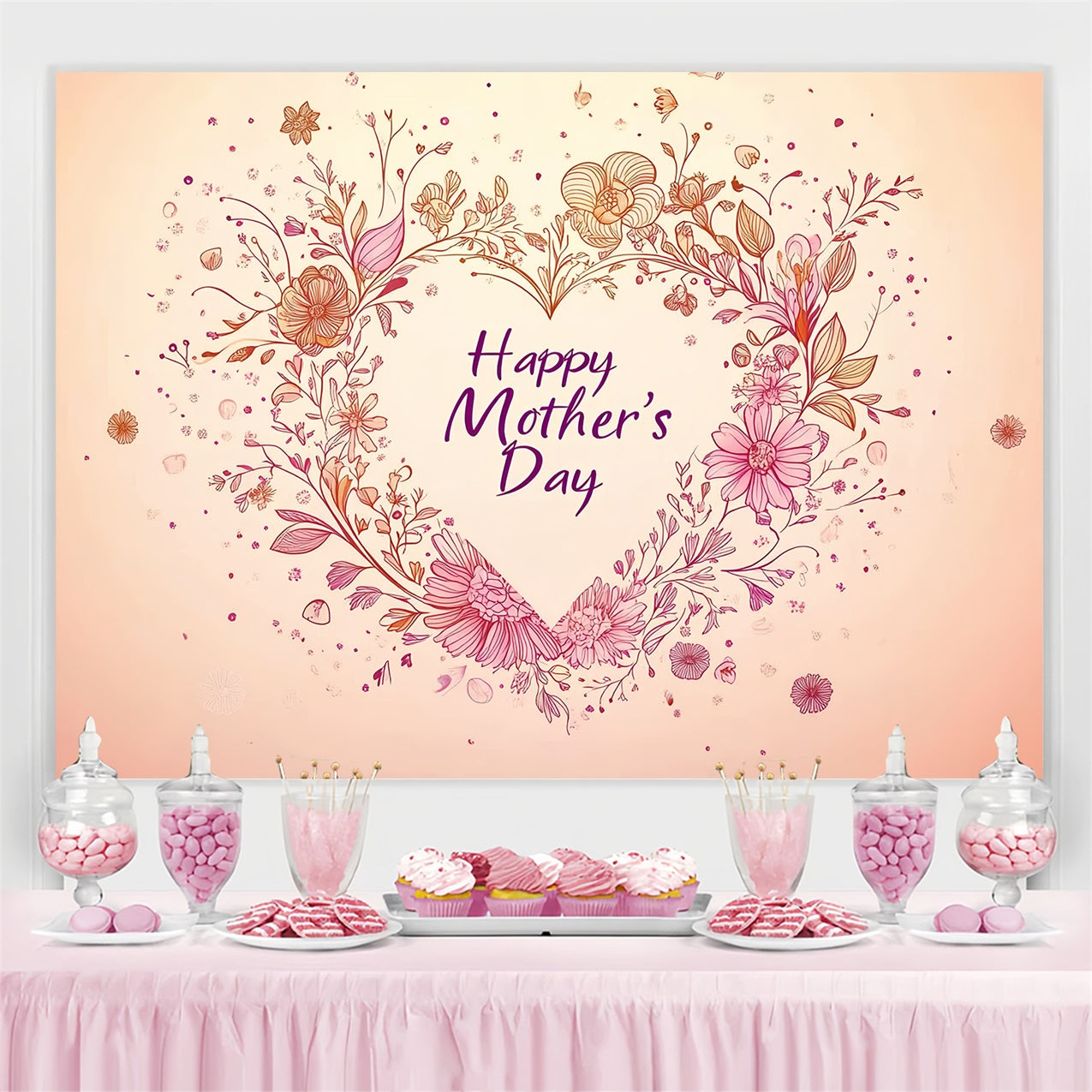 Toile de fond Fête des Mères Personnalisable Cœur Romantique Floral CSH3-184