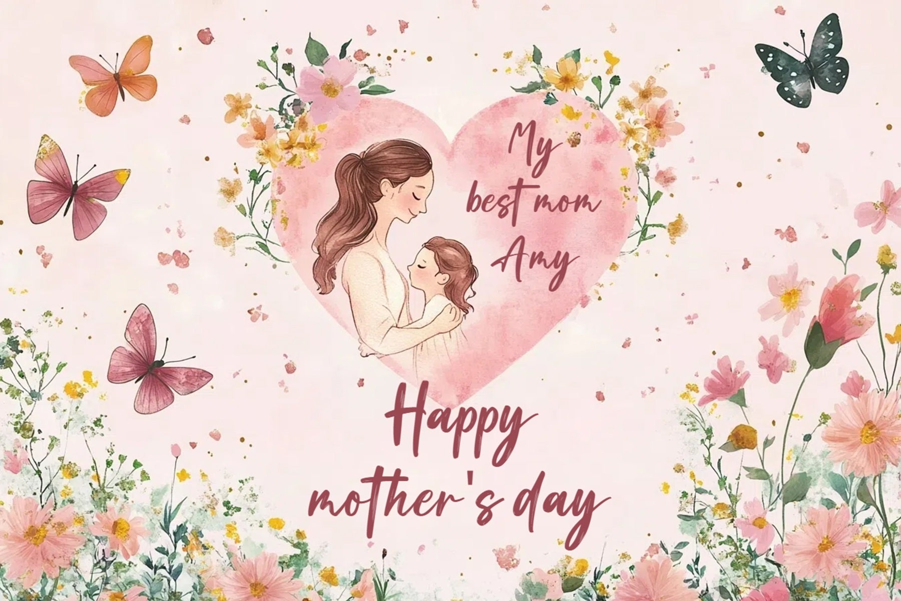 Toile de fond Fête des Mères Personnalisable Papillons et Fleurs CSH3-191