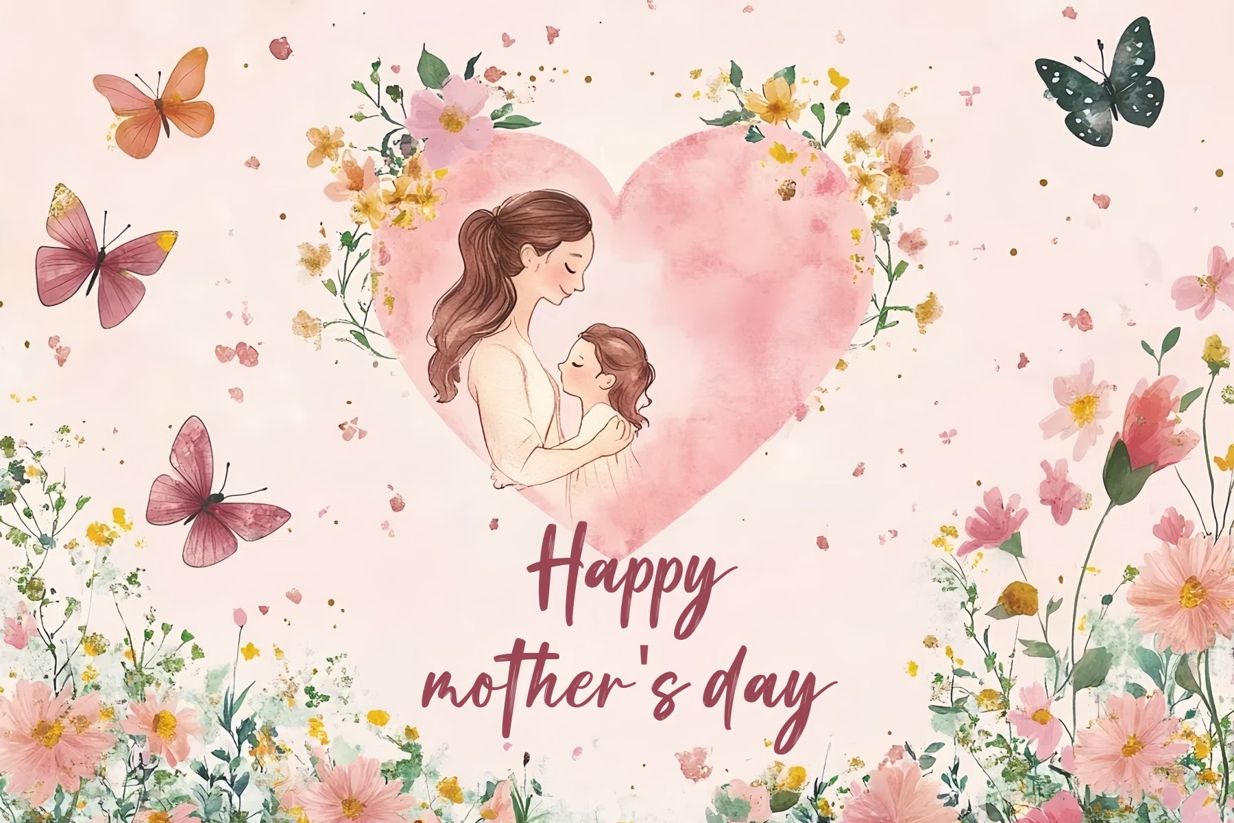 Toile de fond Fête des Mères Personnalisable Papillons et Fleurs CSH3-191