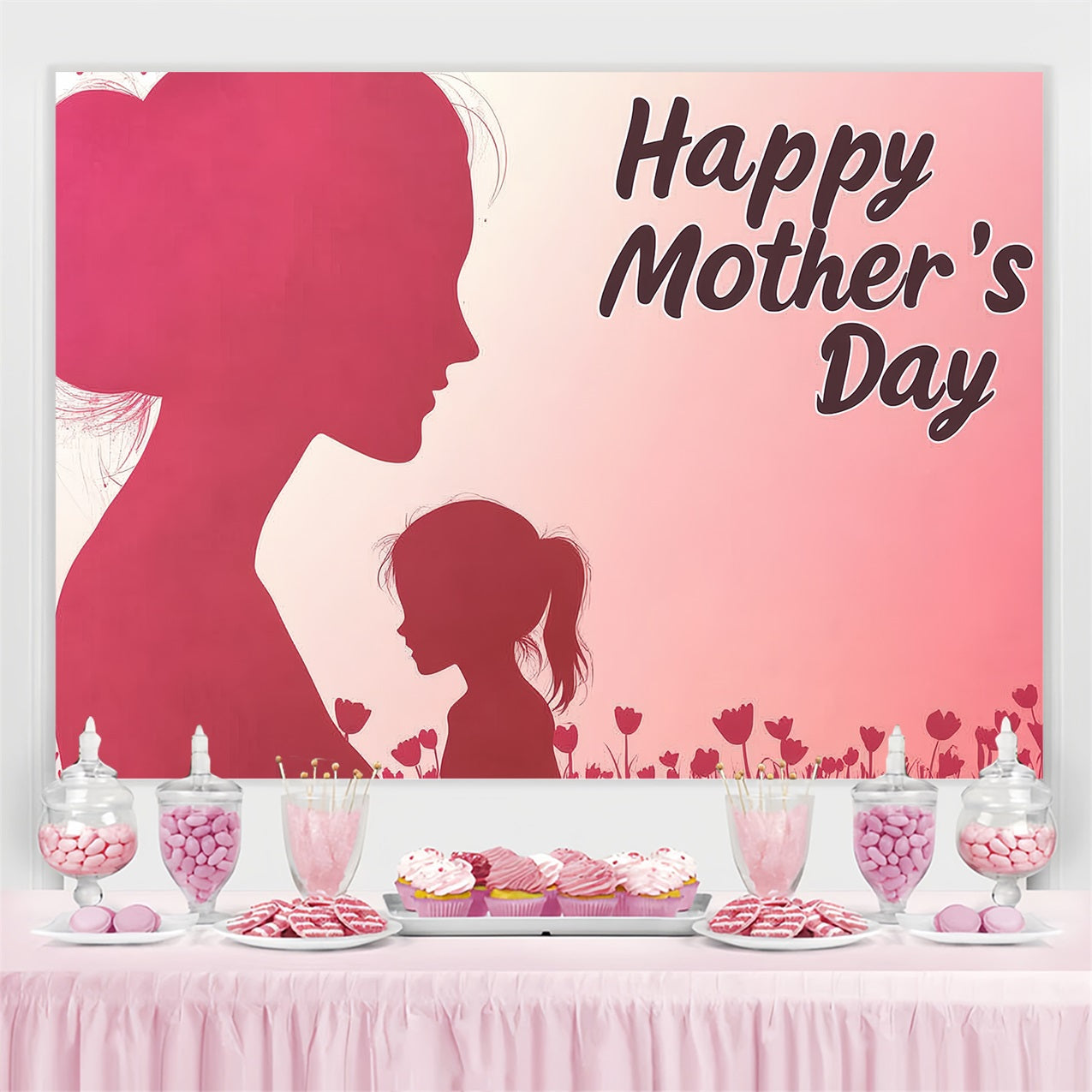 Toile de fond Fête des Mères Personnalisable Moments Tendres en Silhouette CSH3-193