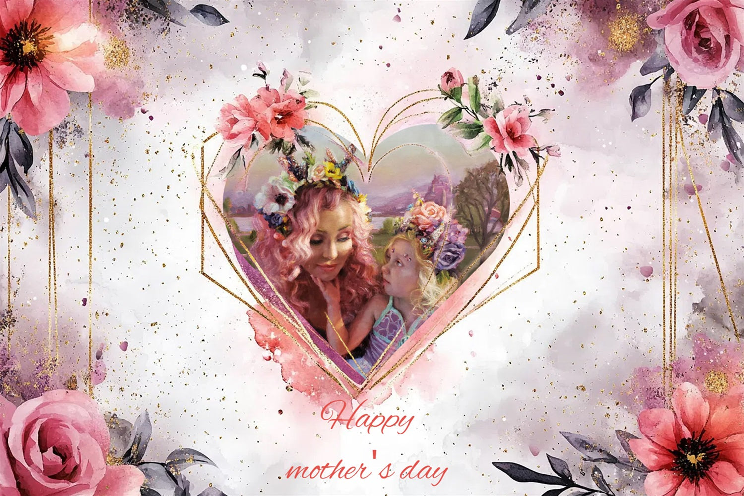 Toile de fond Fête des Mères Vintage Aquarelle Florale Personnalisée CSH3-198