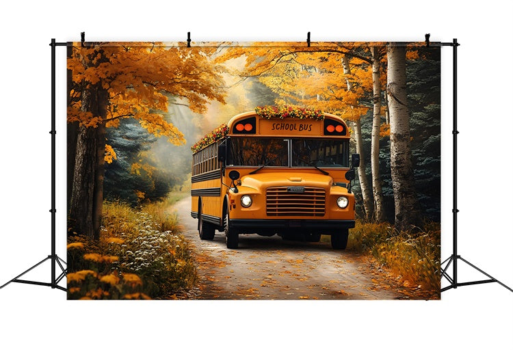 Toile de fond Idées Rentrée Scolaire Bus Scolaire Automne Doré CSH3-2