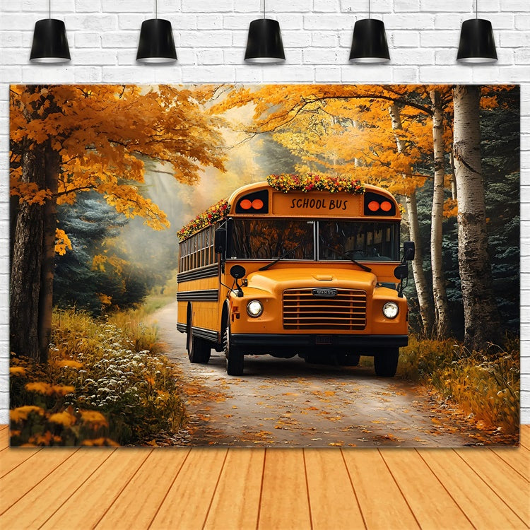 Toile de fond Idées Rentrée Scolaire Bus Scolaire Automne Doré CSH3-2
