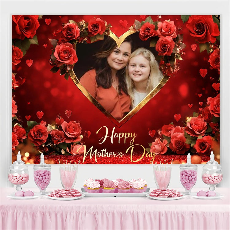 Toile de fond Fête des Mères Cœur de Roses Rouges Personnalisée CSH3-210