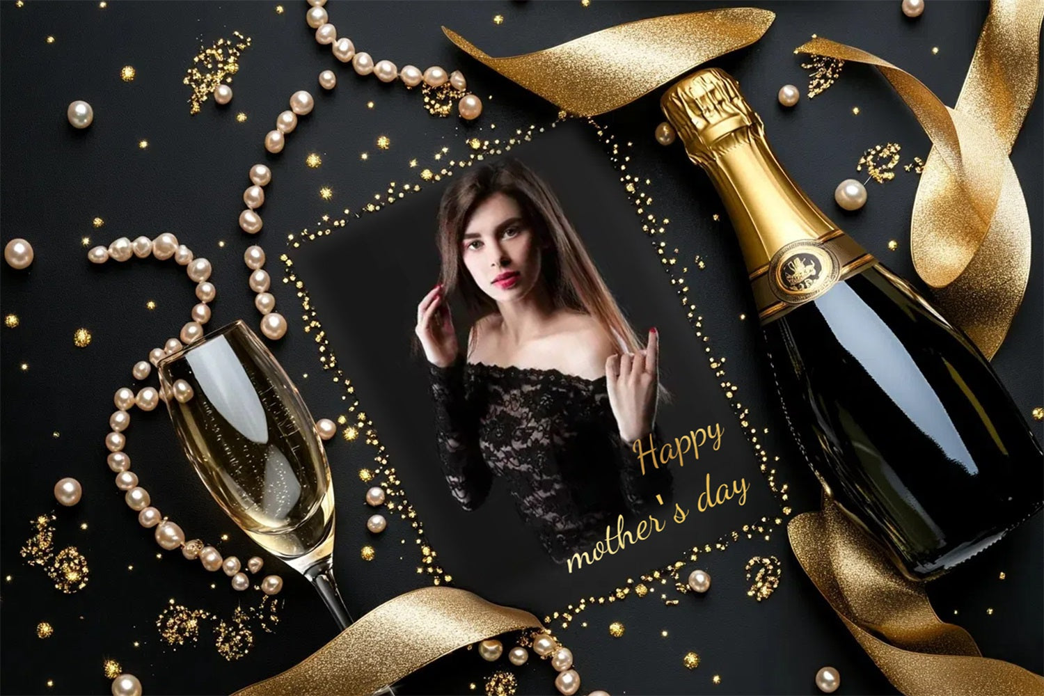 Toile de fond Fête des Mères Perle Champagne Personnalisée CSH3-211