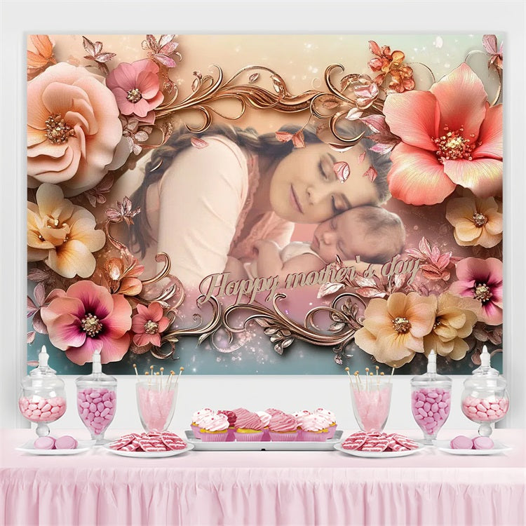 Toile de fond Fête des Mères Cadre Orné Floral Personnalisée CSH3-215