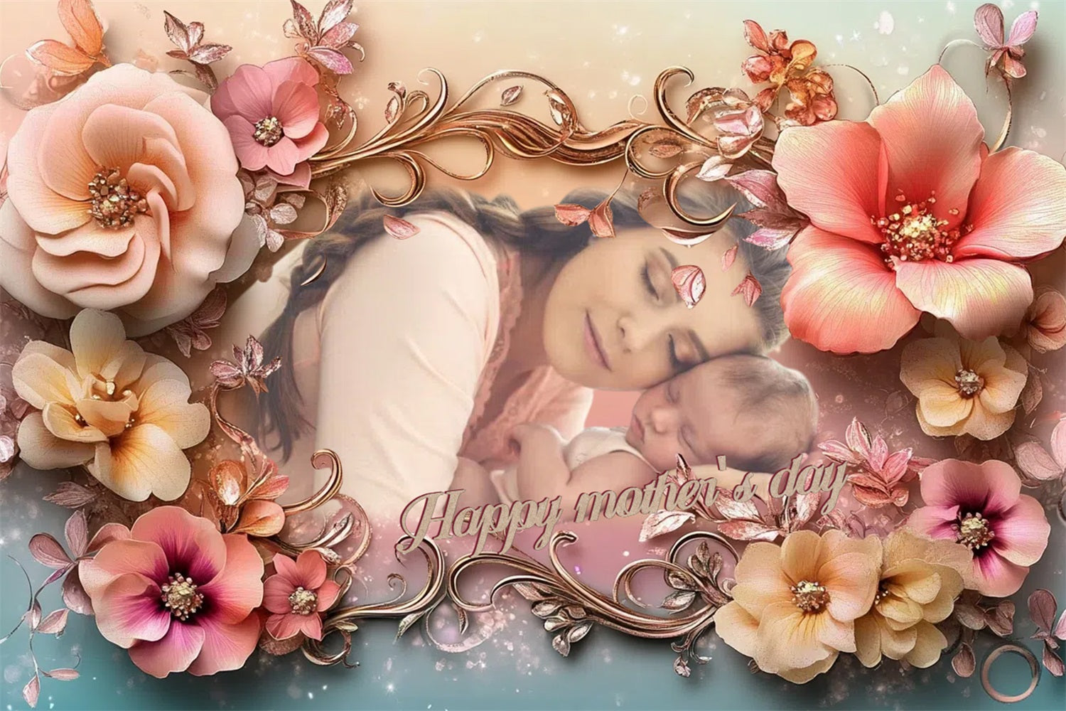 Toile de fond Fête des Mères Cadre Orné Floral Personnalisée CSH3-215