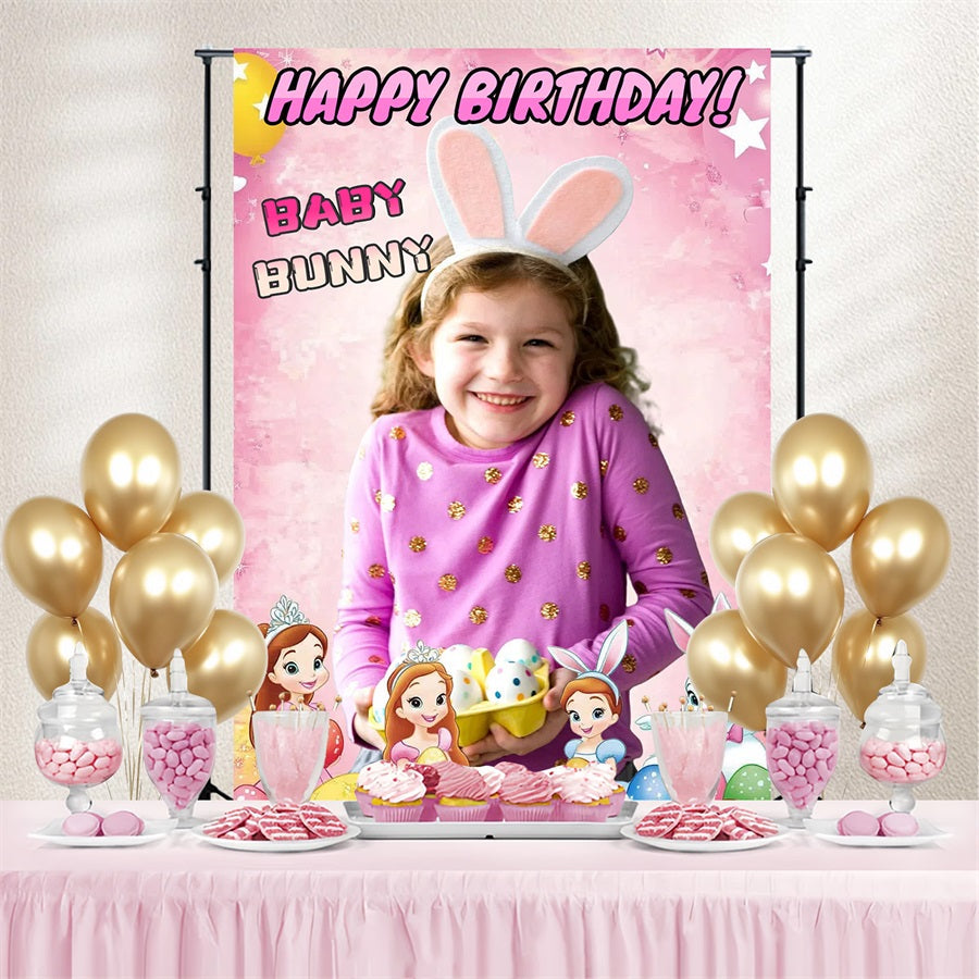 Toile de fond Déco Pâques Douce Fille Lapin Pays des Merveilles Personnalisée CSH3-217