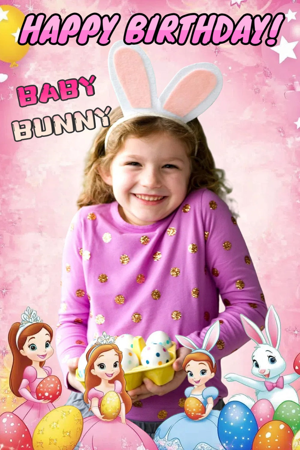 Toile de fond Déco Pâques Douce Fille Lapin Pays des Merveilles Personnalisée CSH3-217