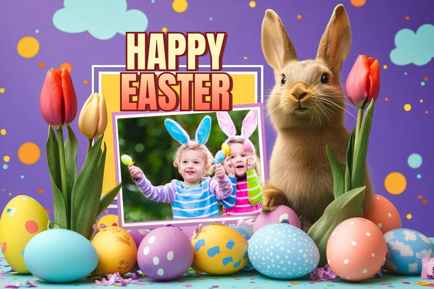 Toile de fond Déco Pâques Lapin Chasse aux Œufs Personnalisée CSH3-225