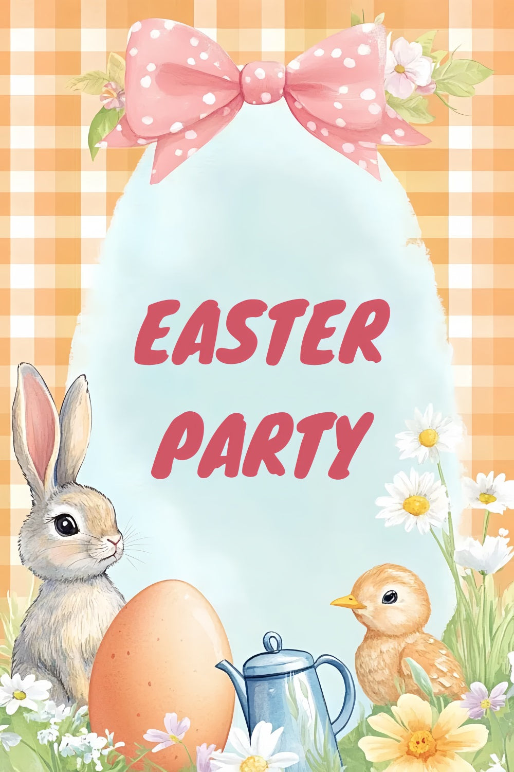 Toile de fond Pâques Lapin Vichy Floral Personnalisée CSH3-228