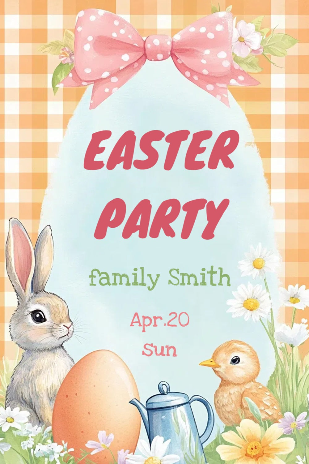 Toile de fond Pâques Lapin Vichy Floral Personnalisée CSH3-228