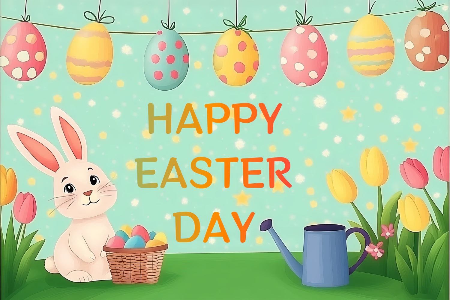 Toile de fond Pâques Lapin Tulipes Célébration Personnalisée CSH3-235