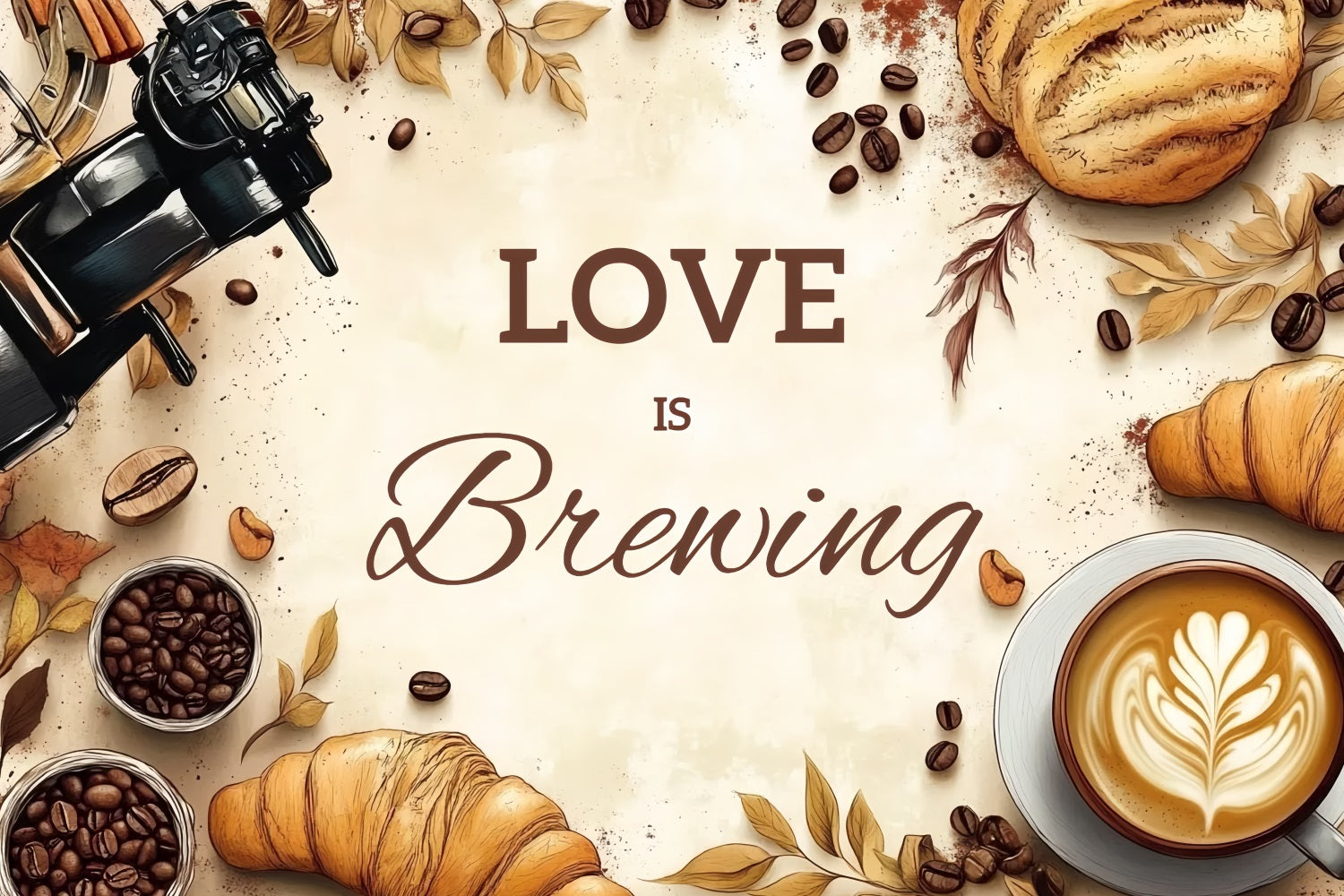 Toile de fond Mariage Personnalisable Croissant Espresso Automne CSH3-271