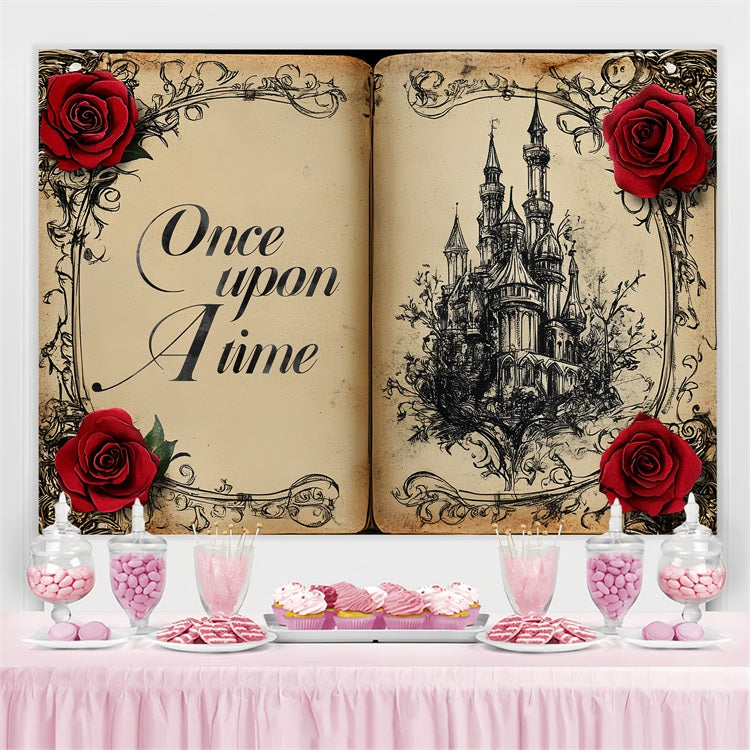 Toile de fond Mariage Personnalisable Château Rose Conte de Fées CSH3-273