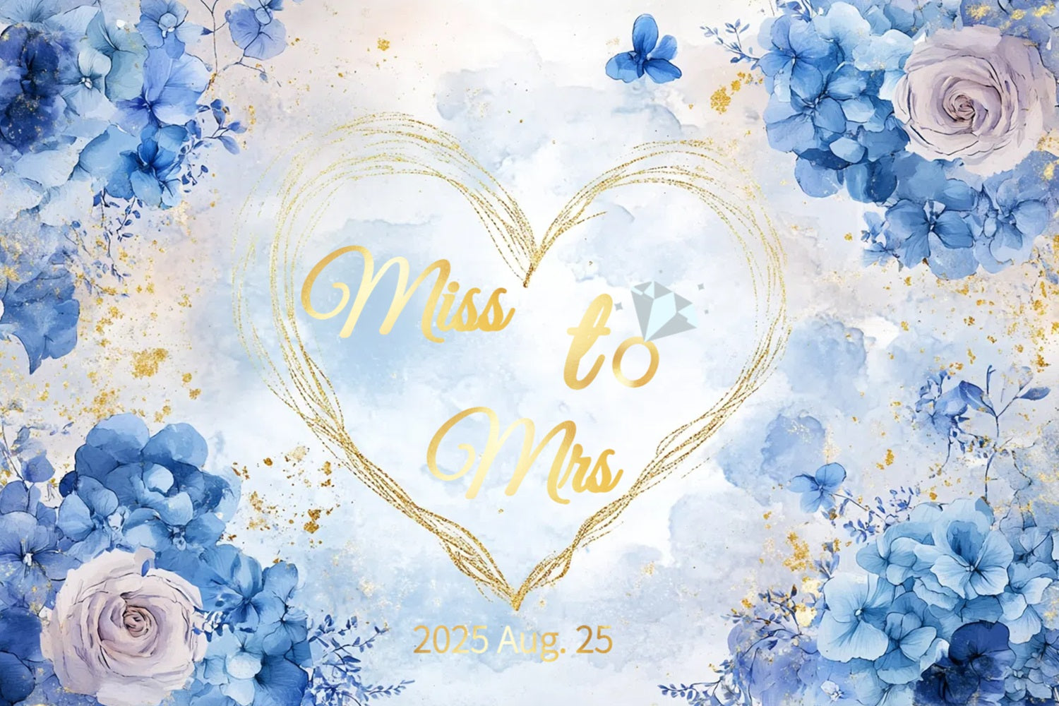Toile de fond Mariage Personnalisable Cœur Doré Aquarelle CSH3-276