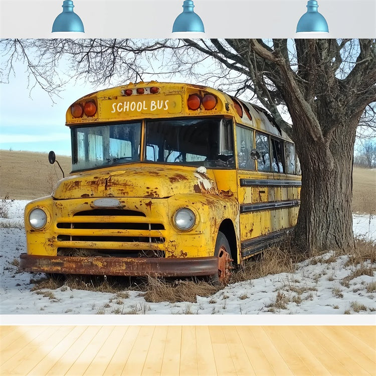 Toile de fond Rentrée Scolaire Bus Rétro Campagne Rouillé CSH3-29