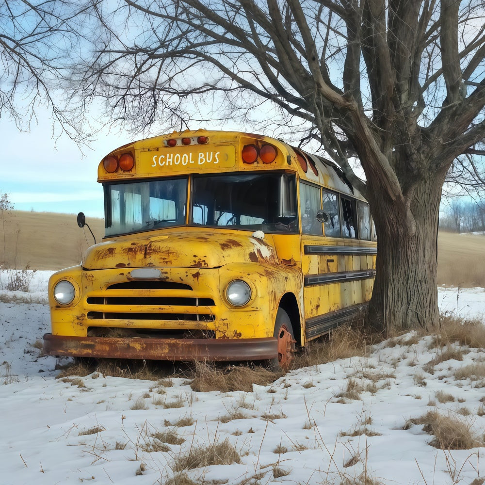 Toile de fond Rentrée Scolaire Bus Rétro Campagne Rouillé CSH3-29
