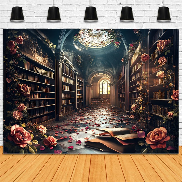 Toile de fond Photo Rentrée Scolaire Bibliothèque Rose Enchantée CSH3-3