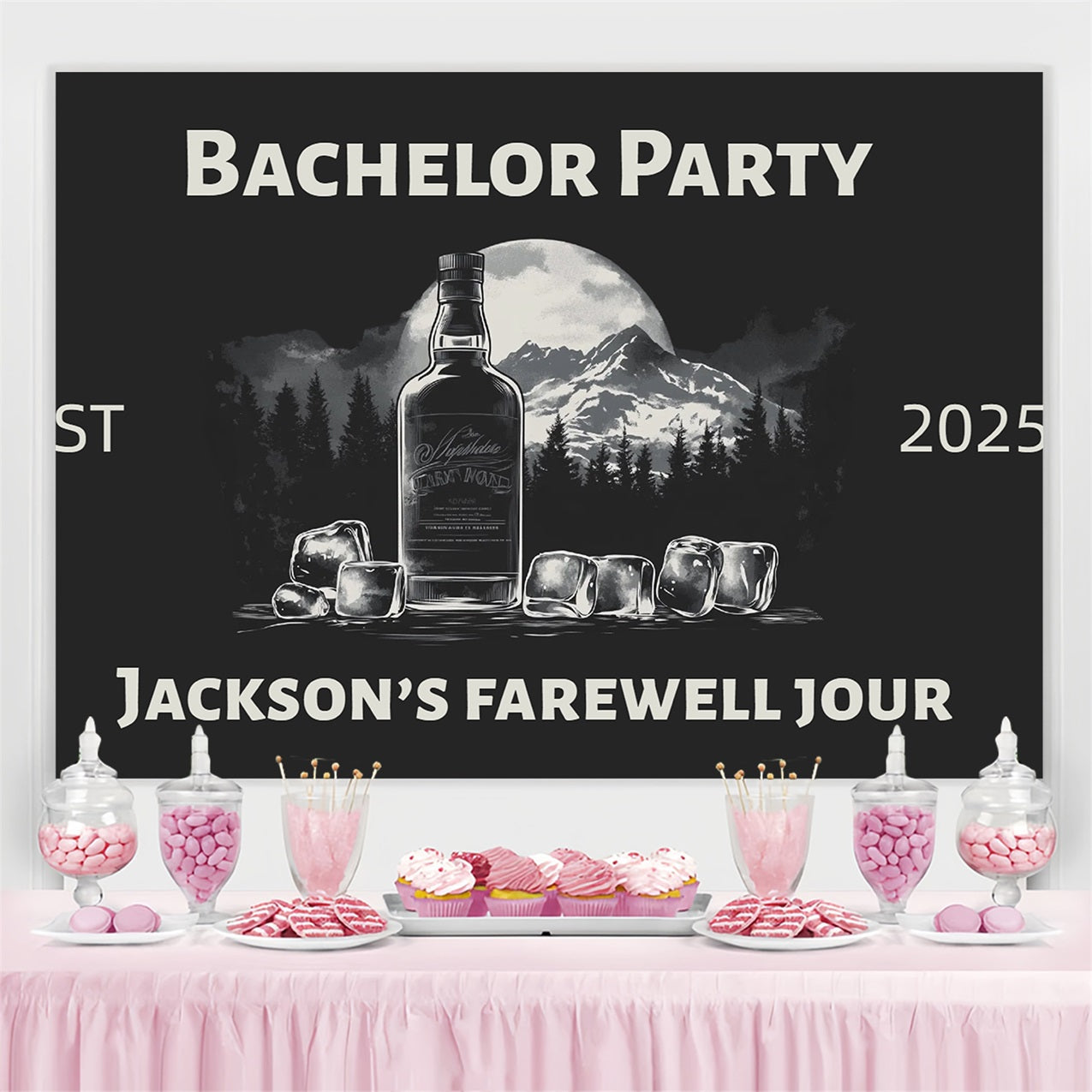Toile de fond Mariage Personnalisable Forêt Whisky Enterrement Vie de Garçon CSH3-305