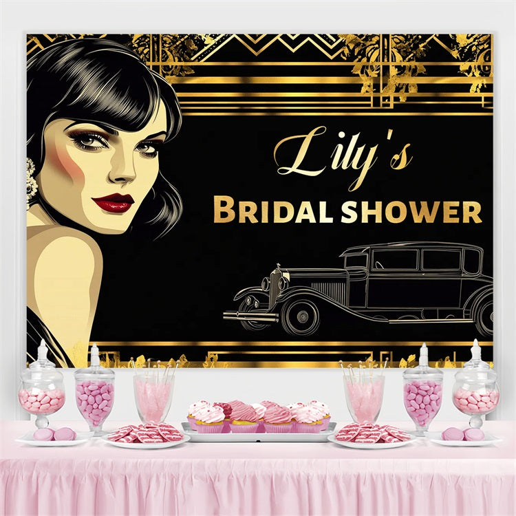 Toile de fond Bridal Shower Personnalisable Cadre Doré Photo CSH3-308