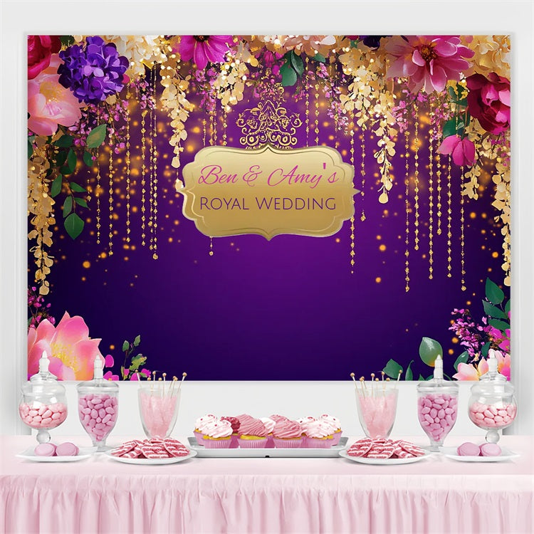 Toile de fond Mariage Personnalisable Cérémonie Royale Dorée Florale CSH3-310