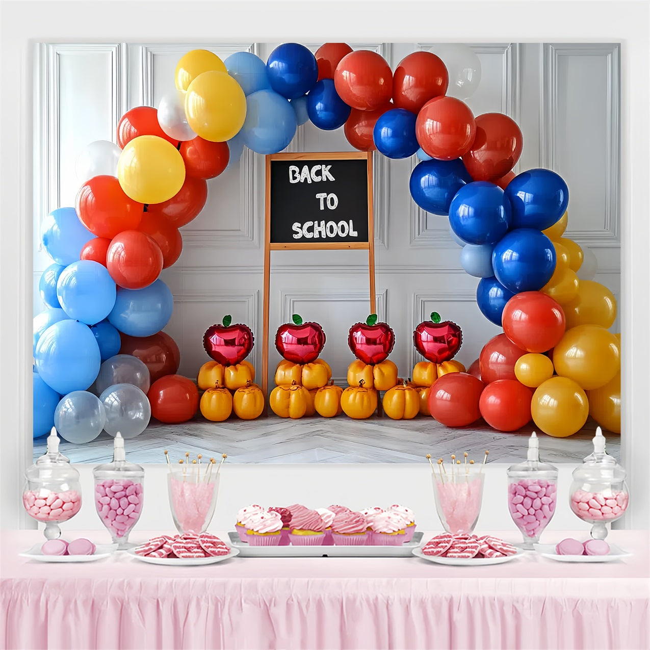 Toile de fond Photo Rentrée des Classes Arche de Ballons Salle de Classe CSH3-37