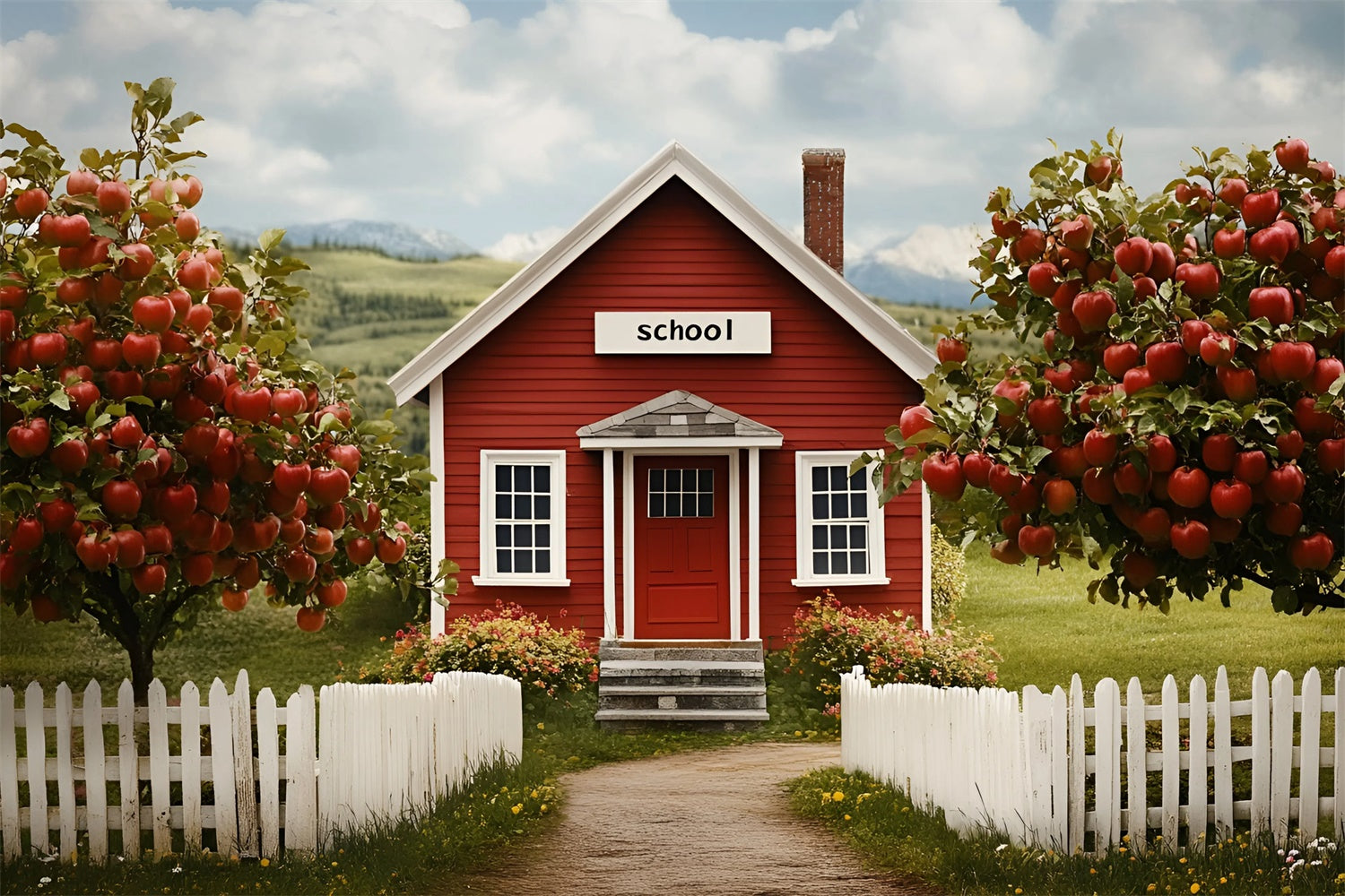 Toile de fond Photo Rentrée Scolaire Maison d'École Campagne CSH3-4