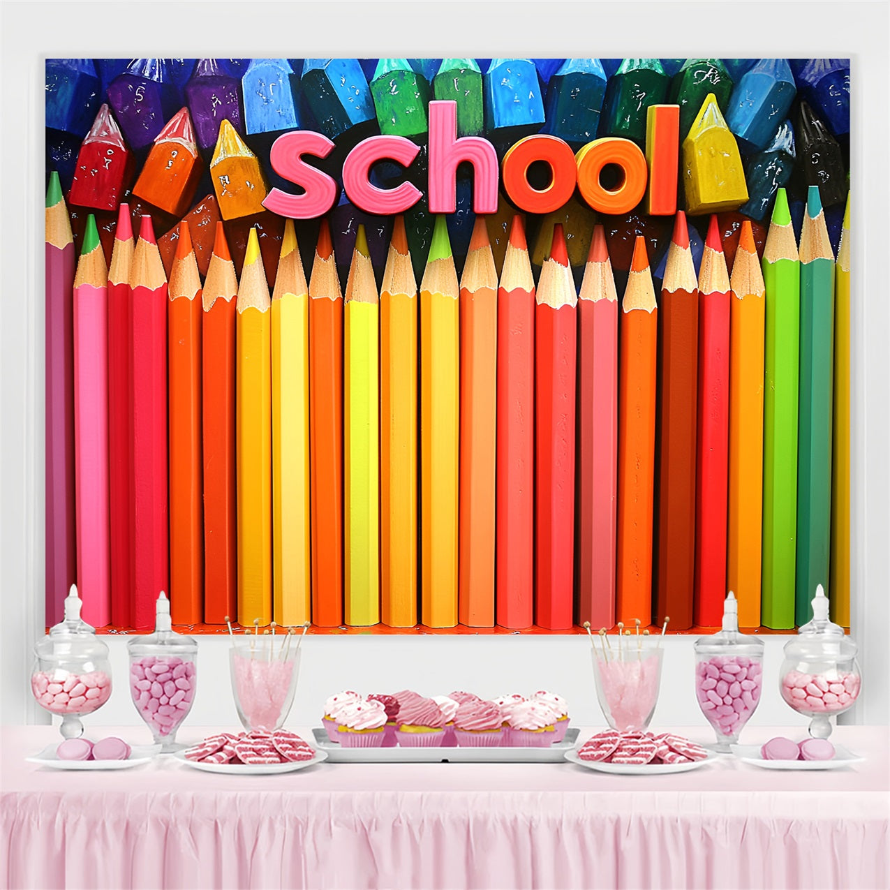 Toile de fond Rentrée des Classes École Artistique Thème Crayons CSH3-44