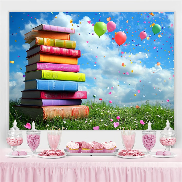 Toile de fond Rentrée des Classes Livres Colorés et Ballons CSH3-46