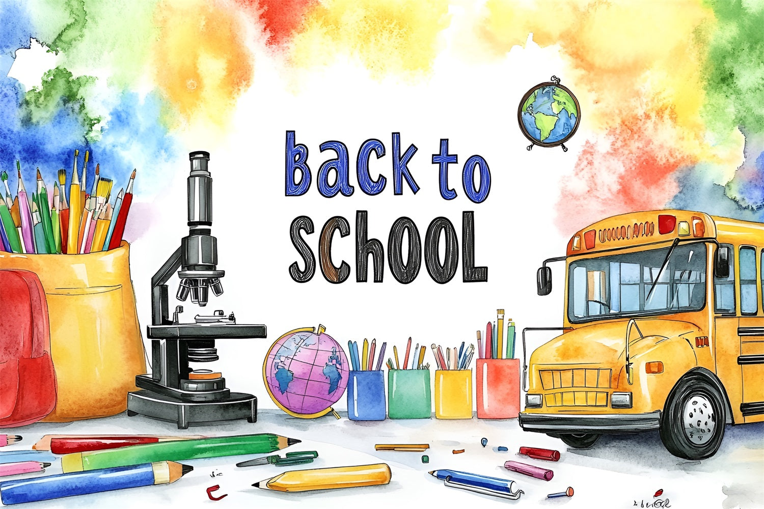 Toile de fond Rentrée des Classes Fournitures d’Apprentissage Scientifique CSH3-51