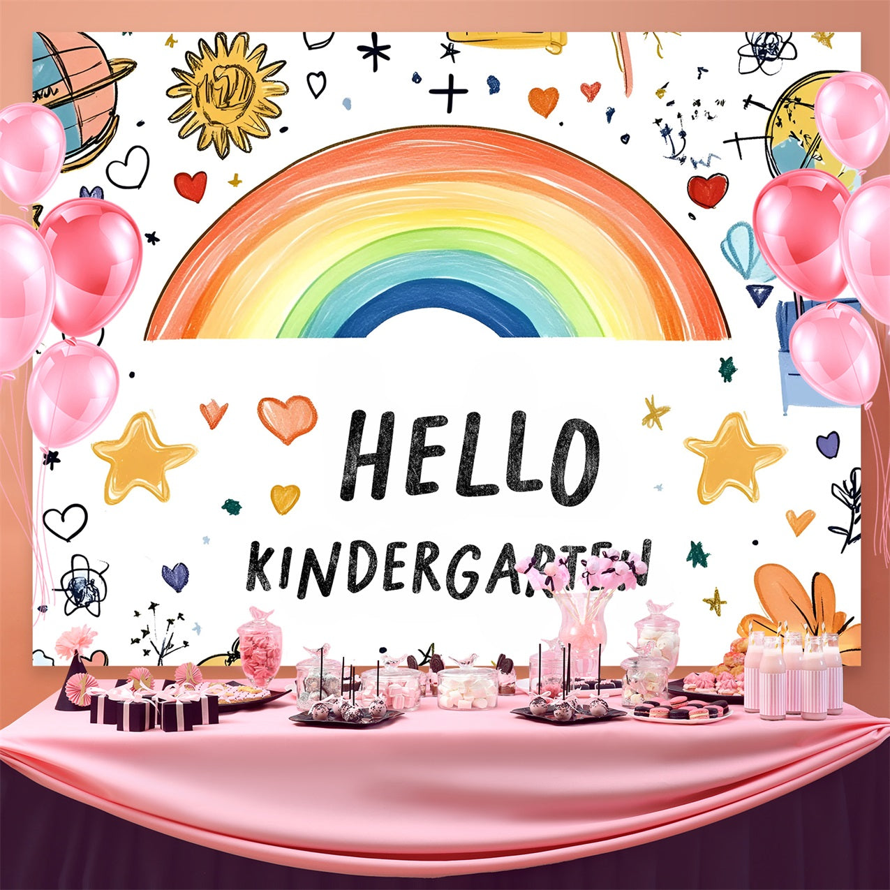 Toile de fond Rentrée des Classes Étoiles Dessinées à la Main Arc-en-Ciel CSH3-52