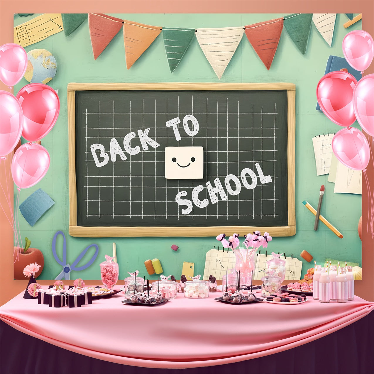 Toile de fond Rentrée des Classes Décoration Salle de Classe Tableau Noir CSH3-56