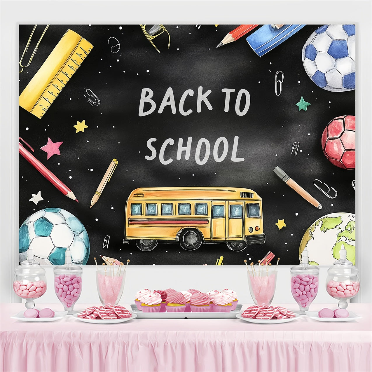 Toile de fond Rentrée des Classes Tableau Noir Sports et Apprentissage CSH3-62