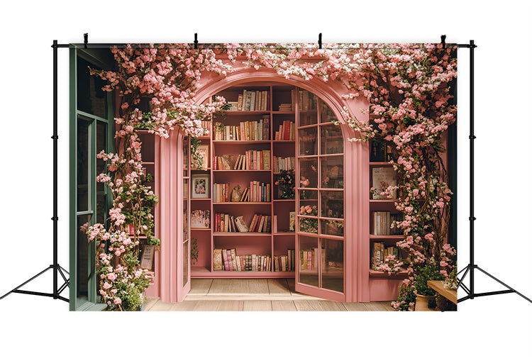 Toile de fond Rentrée Scolaire Bibliothèque Fleurs de Cerisier CSH3-7