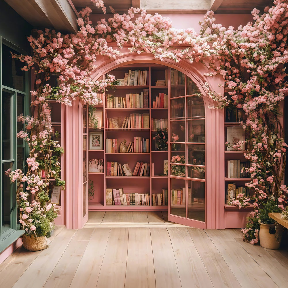 Toile de fond Rentrée Scolaire Bibliothèque Fleurs de Cerisier CSH3-7